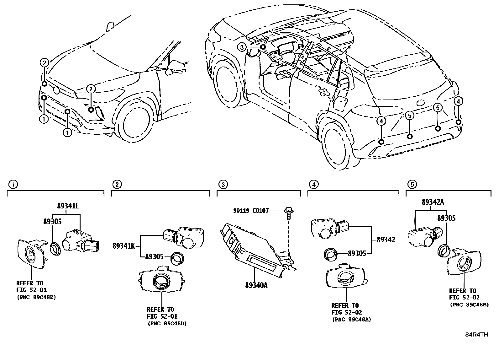 Toyota COROLLA 测距雷达和倒车雷达 EPC diagram — 84R4TH