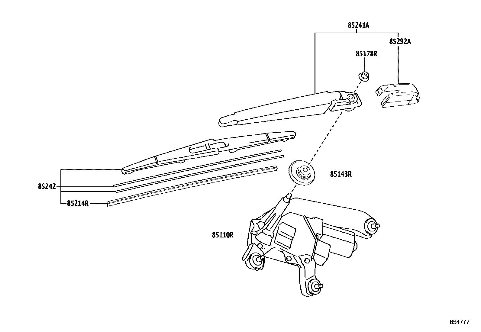 Toyota COROLLA 后刮水器 EPC diagram — 854777