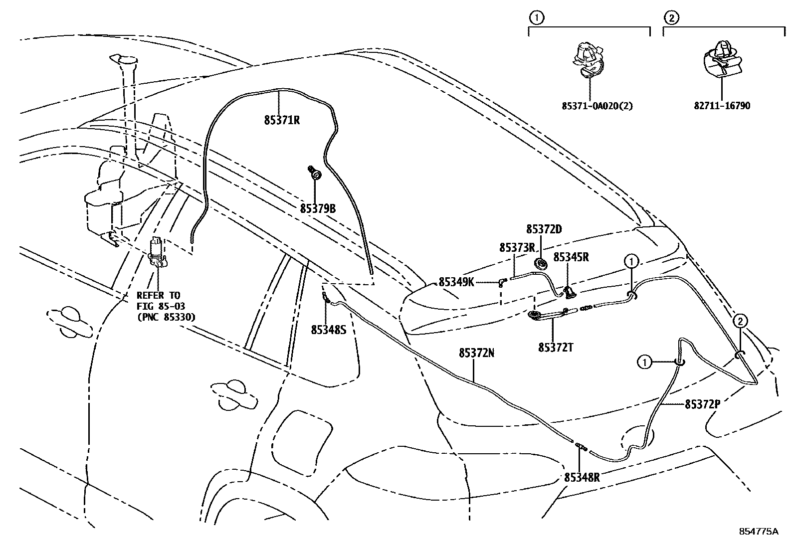 Toyota COROLLA 后清洗器 EPC diagram — 854775A