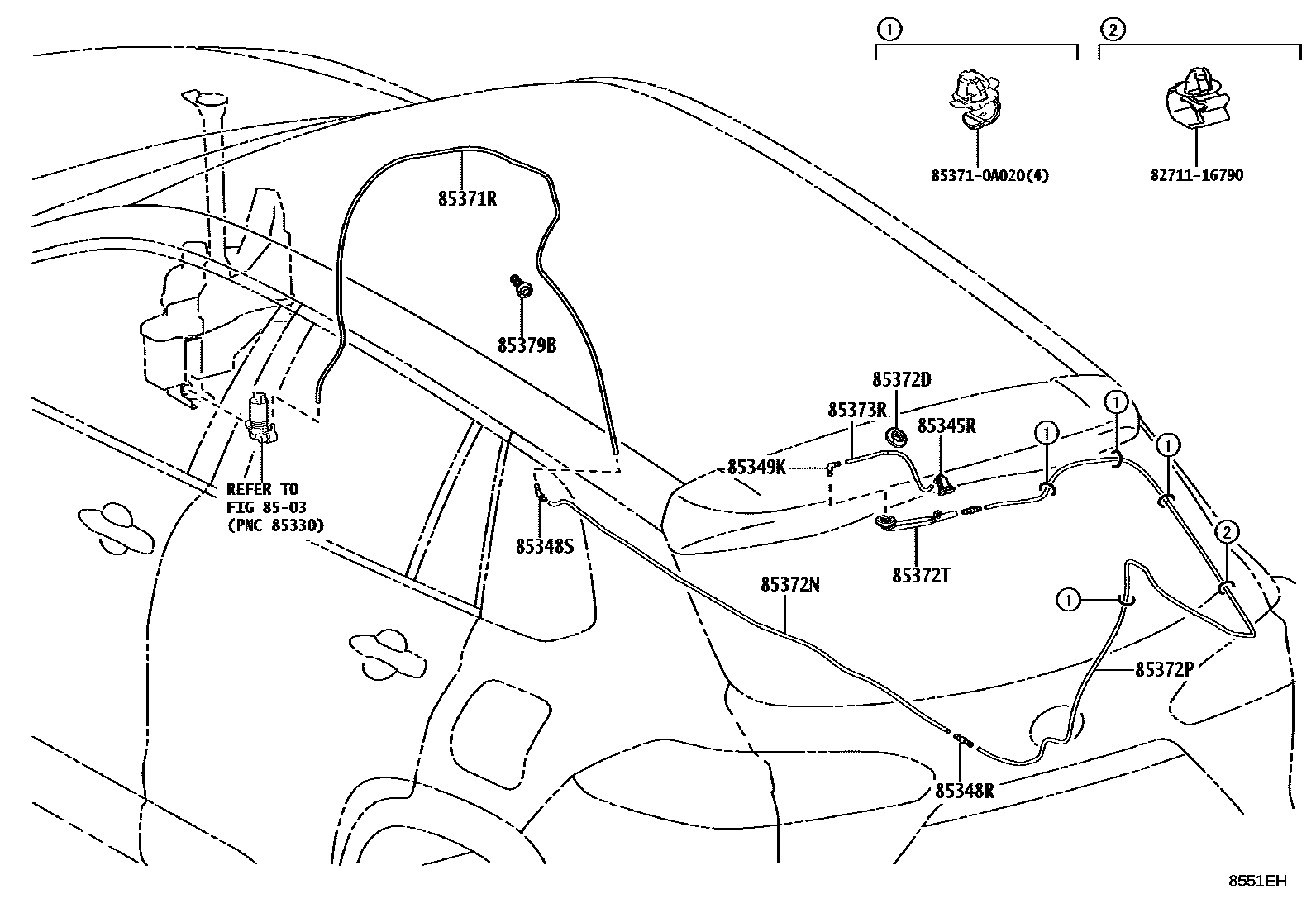 Toyota COROLLA 后清洗器 EPC diagram — 8551EH