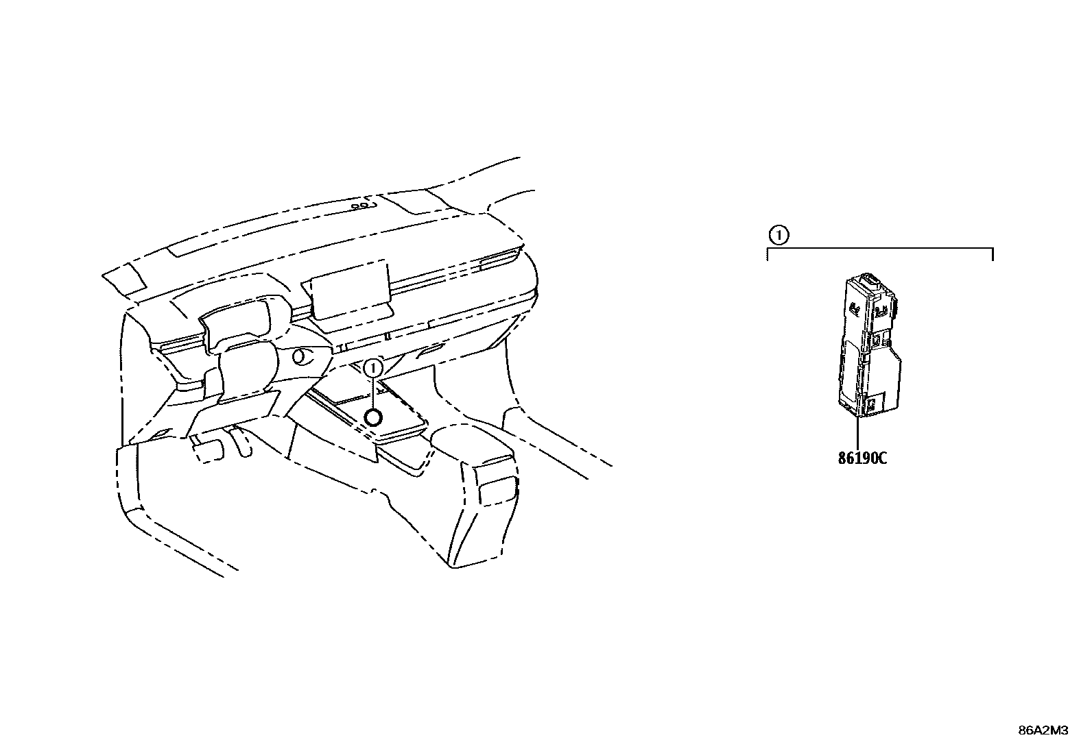 Toyota COROLLA 收音机、放大器和冷凝器 EPC diagram — 86A2M3