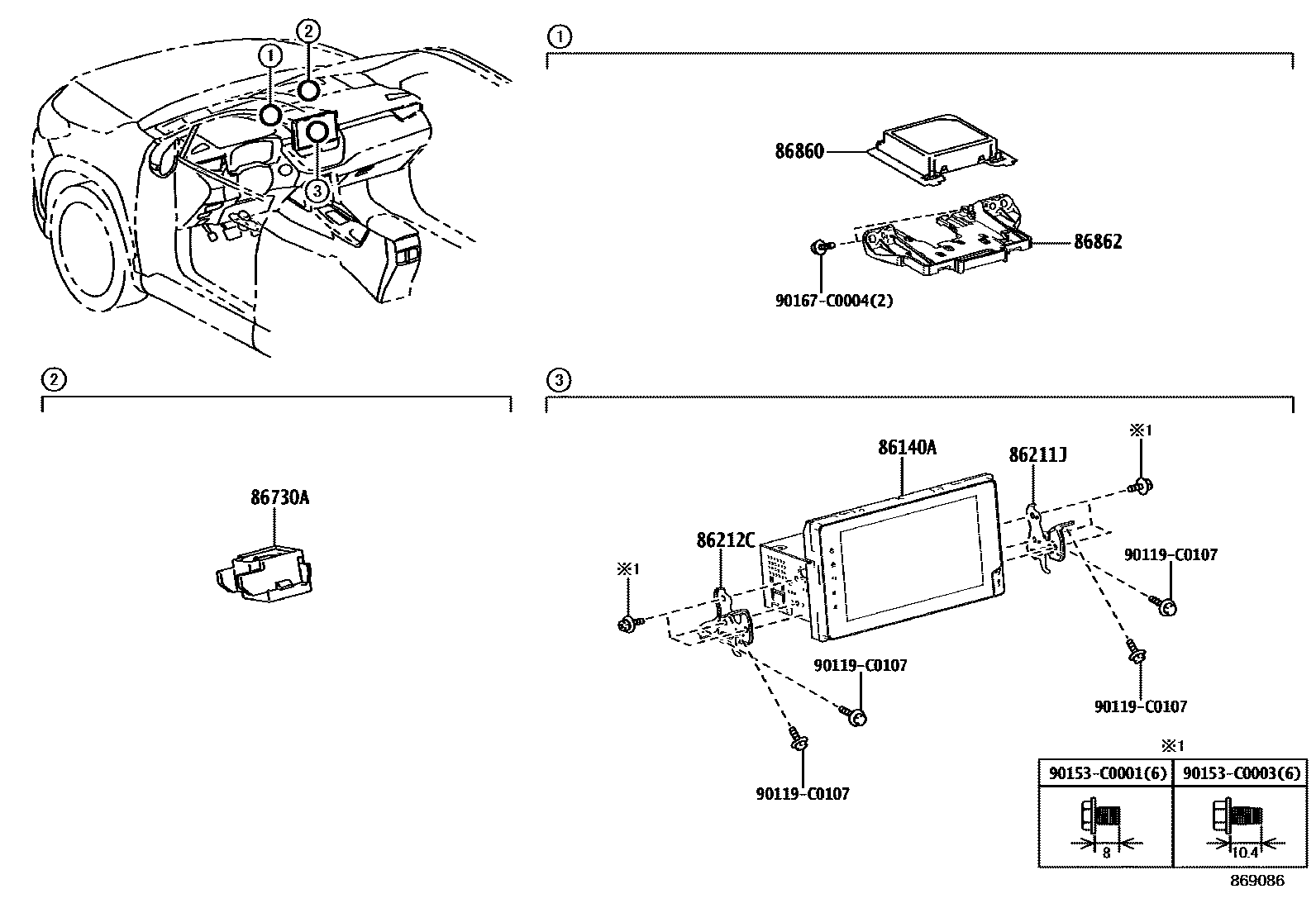 Toyota COROLLA 导航和前监视器显示屏 EPC diagram — 869086