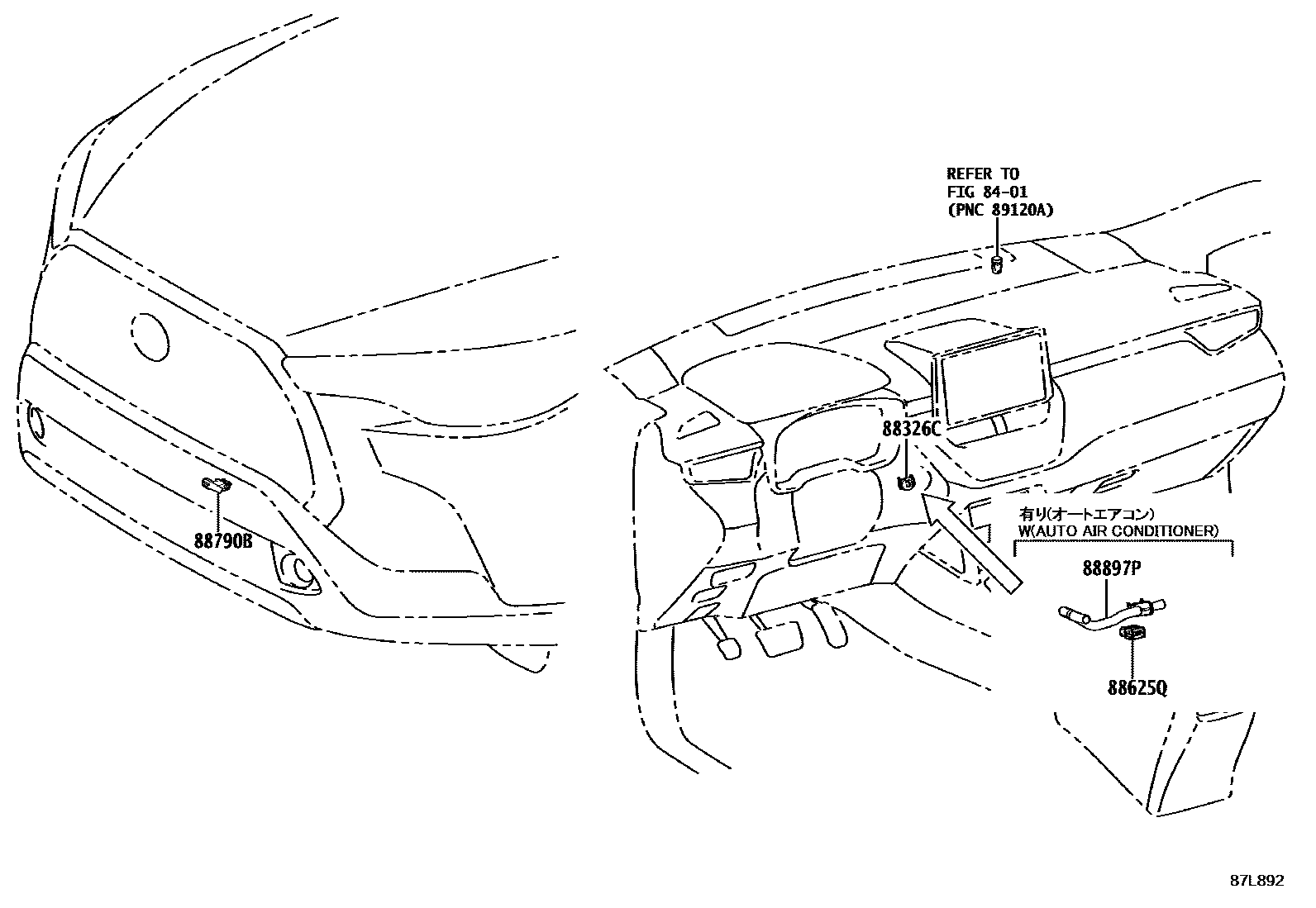 Toyota COROLLA 暖风和空调系统 - 控制器和风管 EPC diagram — 87L892