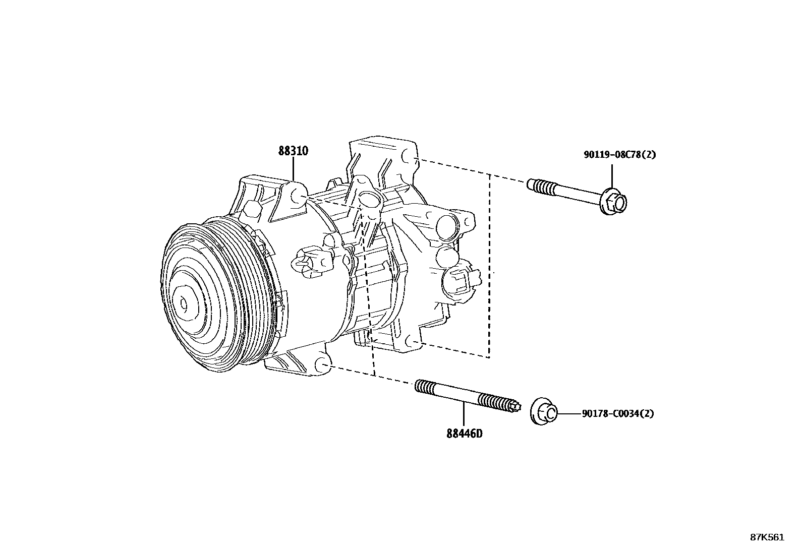 Toyota COROLLA Heating & Air Conditioning - Compressor EPC diagram — 87K561