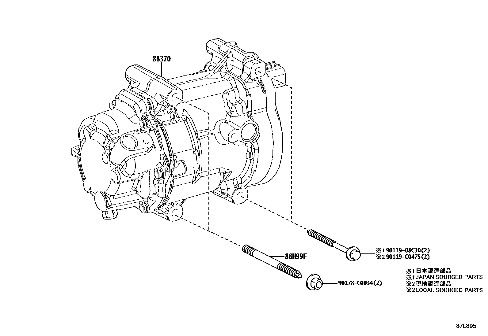 Toyota COROLLA Heating & Air Conditioning - Compressor EPC diagram — 87L895