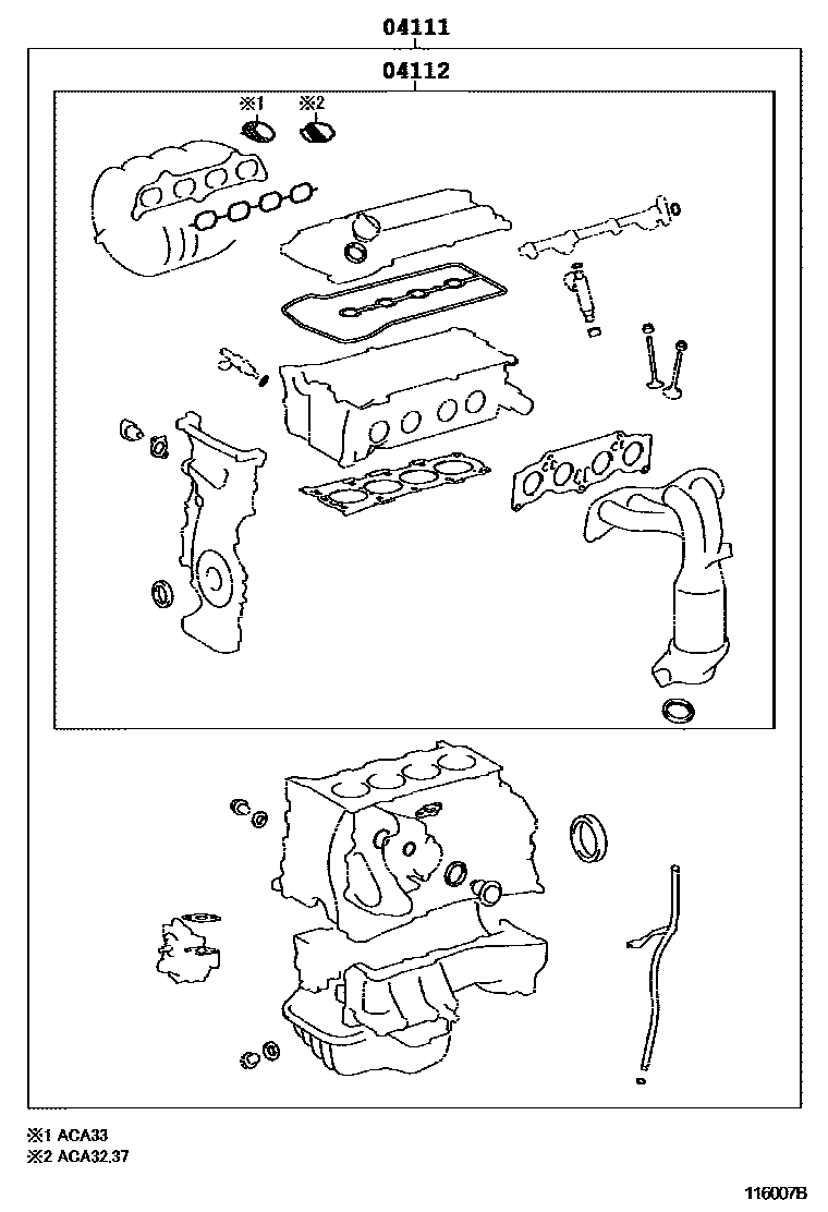 Toyota RAV4 Engine Overhaul Gasket Kit EPC diagram — 116007B
