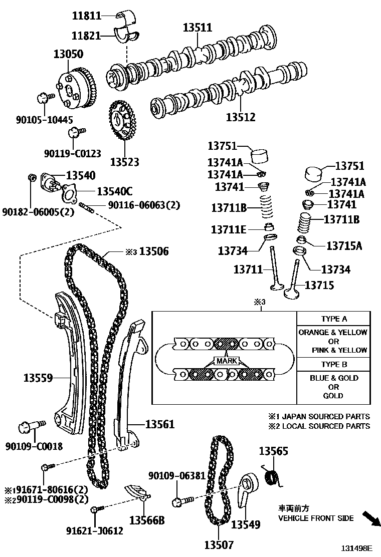 Toyota RAV4 Camshaft & Valve EPC diagram — 131498E