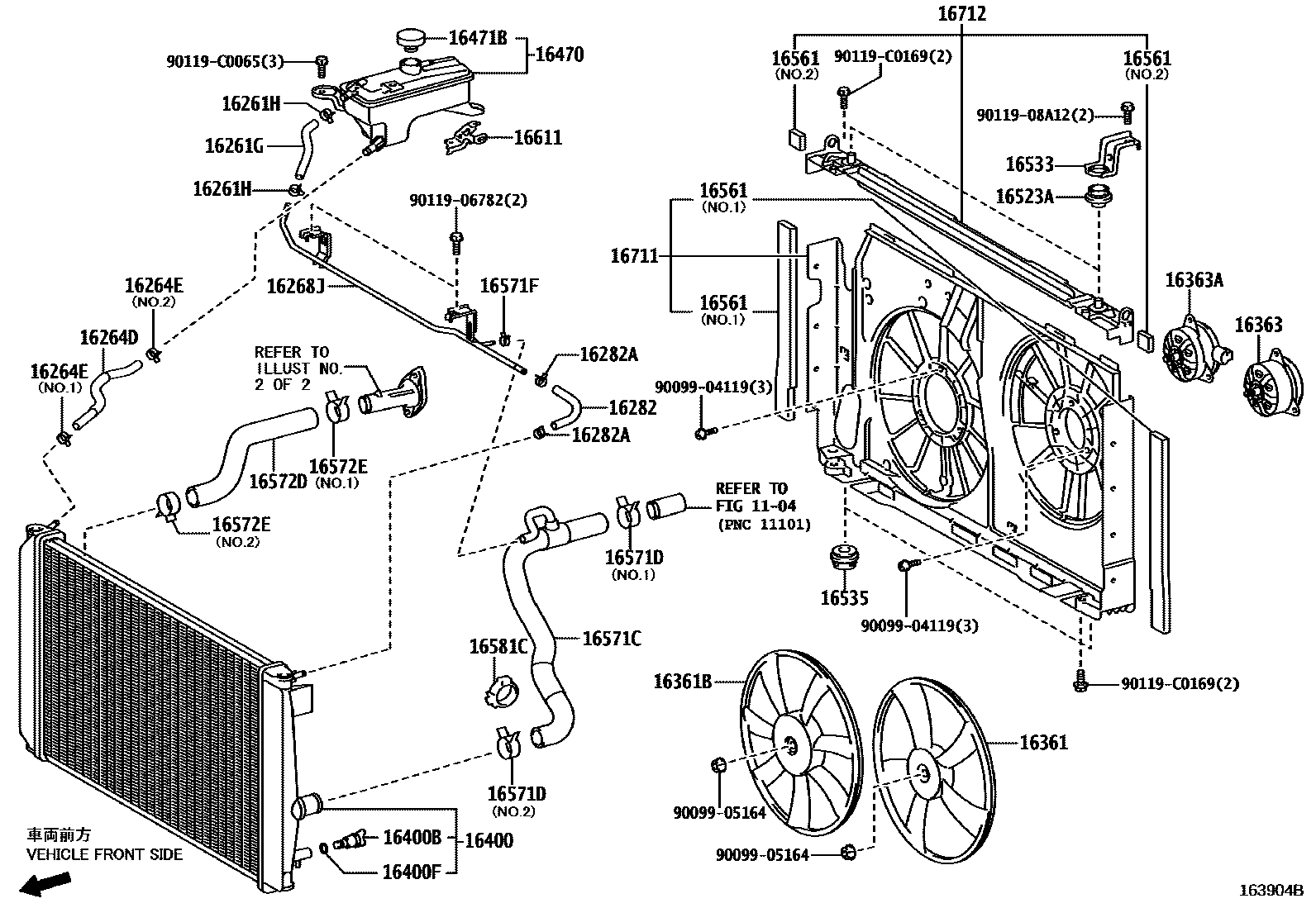 Toyota RAV4 RADIATOR & WATER OUTLET EPC diagram — 163904B