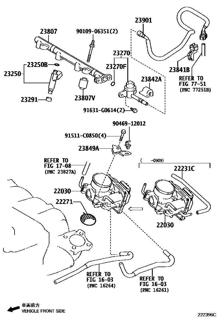 Toyota RAV4 燃油喷射系统 EPC diagram — 222396C