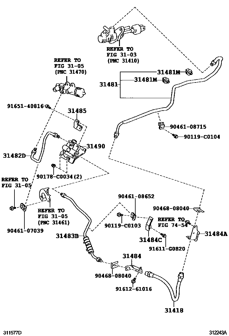 Toyota RAV4 离合器踏板和挠性软管 EPC diagram — 312243A