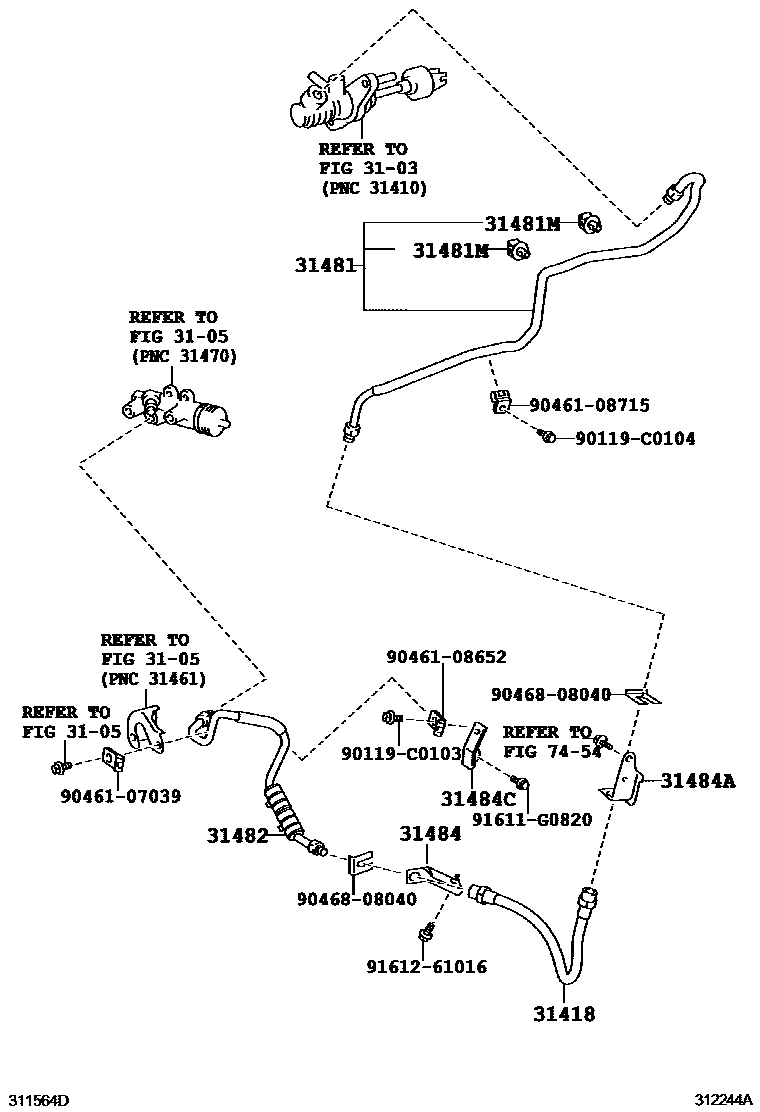 Toyota RAV4 离合器踏板和挠性软管 EPC diagram — 312244A