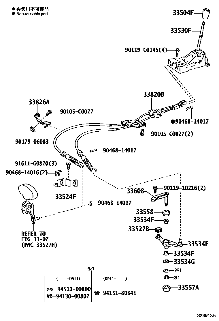Toyota RAV4 Shift Lever & Retainer EPC diagram — 333913B