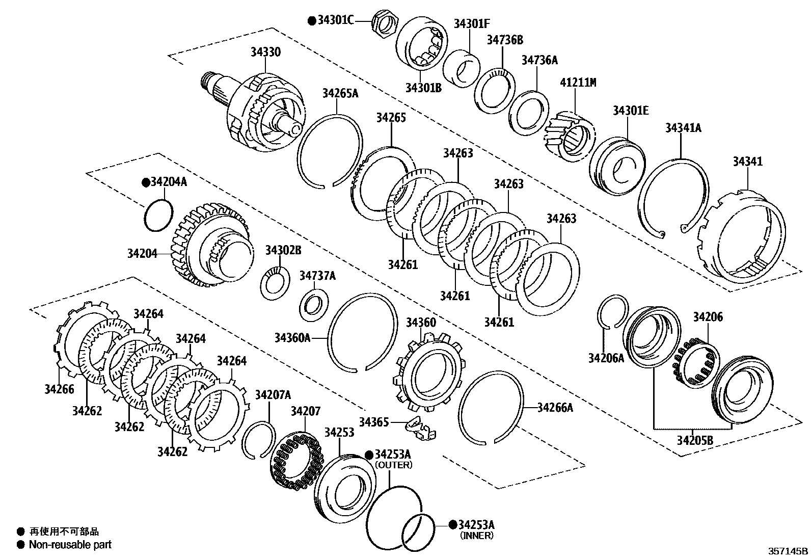 Toyota RAV4 超速档齿轮(ATM) EPC diagram — 357145B