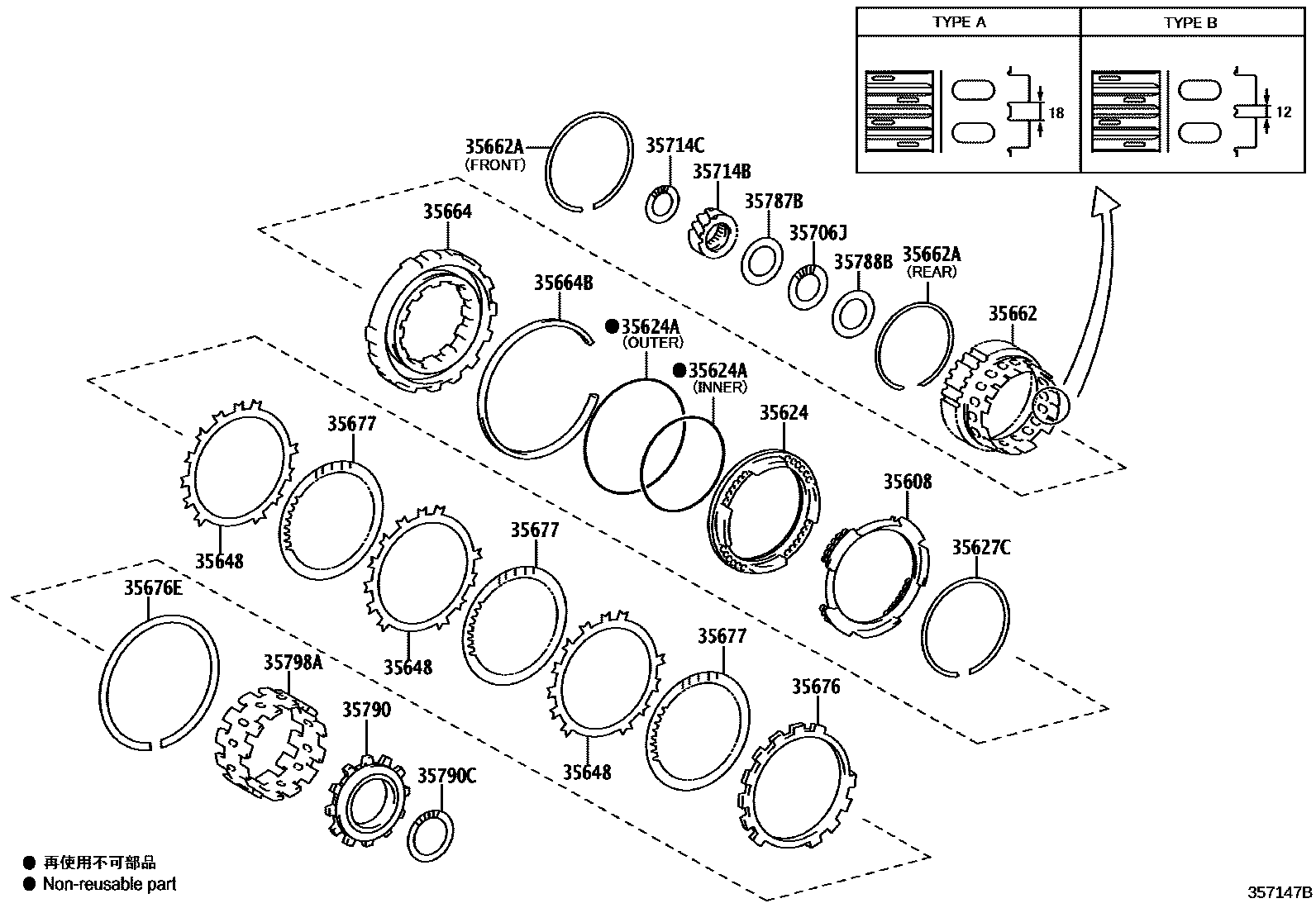 Toyota RAV4 中央支架和行星太阳齿轮(ATM) EPC diagram — 357147B
