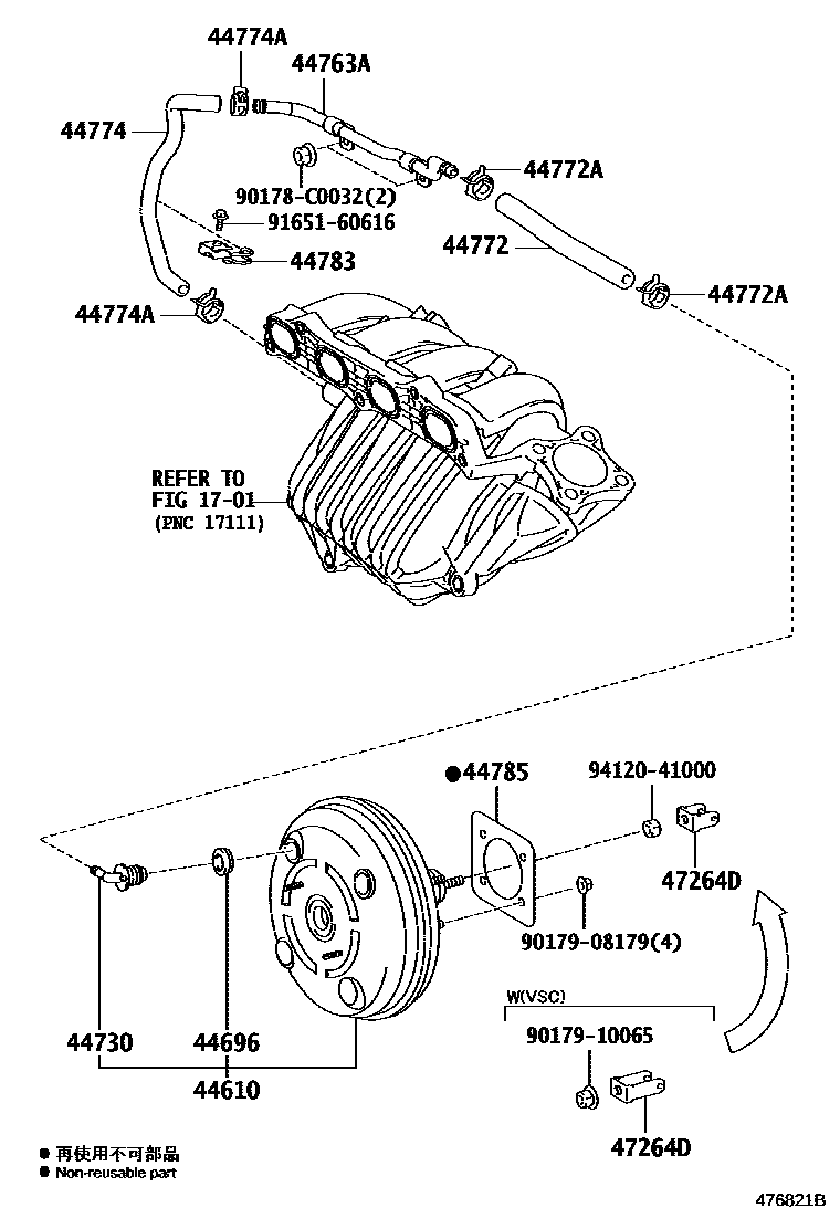 Toyota RAV4 制动助力器和真空管 EPC diagram — 476821B