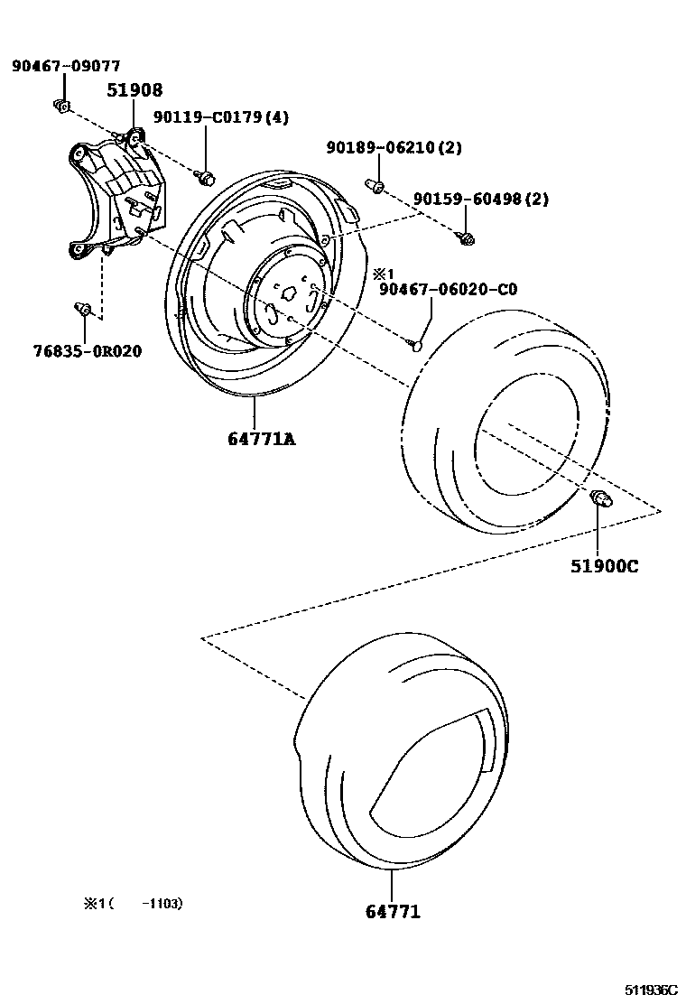 Toyota RAV4 Spare tire rack EPC diagram — 511936C