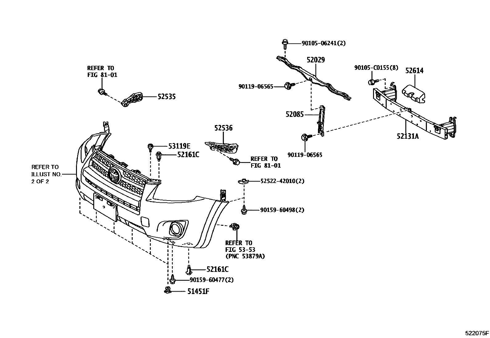 Toyota RAV4 前保险杠及附件 EPC diagram — 522075F