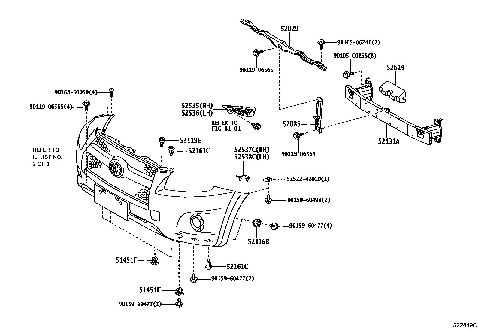 Toyota RAV4 前保险杠及附件 EPC diagram — 522449C