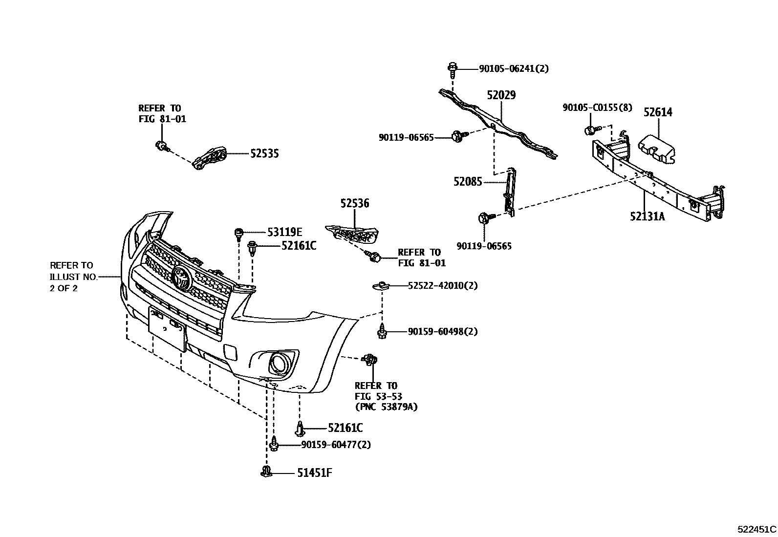 Toyota RAV4 前保险杠及附件 EPC diagram — 522451C