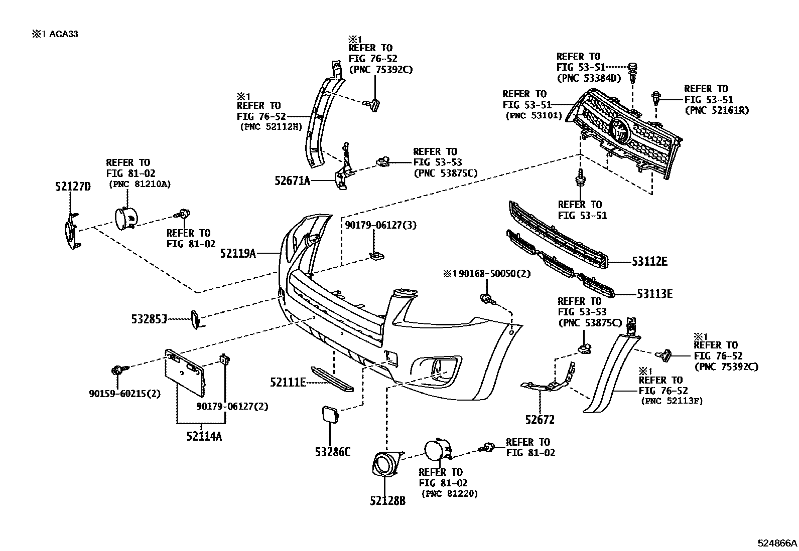 Toyota RAV4 前保险杠及附件 EPC diagram — 524866A