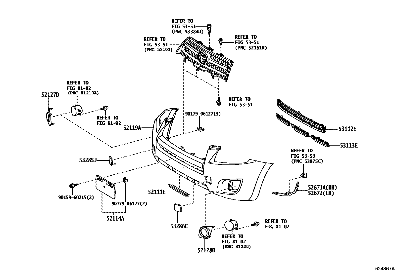Toyota RAV4 前保险杠及附件 EPC diagram — 524867A