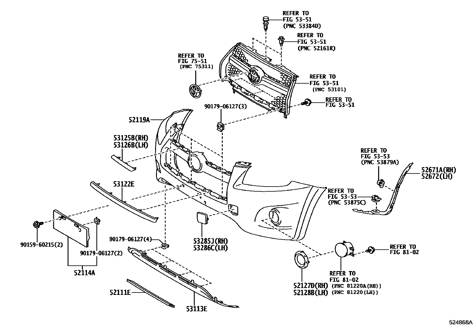 Toyota RAV4 前保险杠及附件 EPC diagram — 524868A