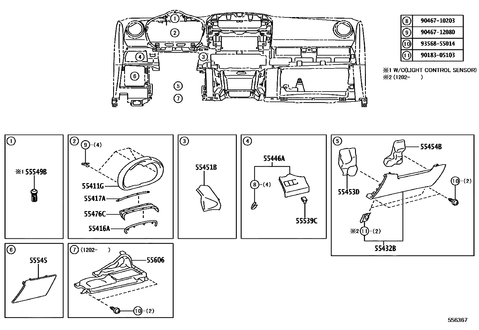 Toyota RAV4 仪表板和手套箱 EPC diagram — 556367