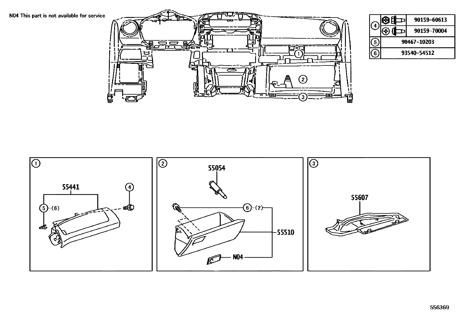 Toyota RAV4 仪表板和手套箱 EPC diagram — 556369