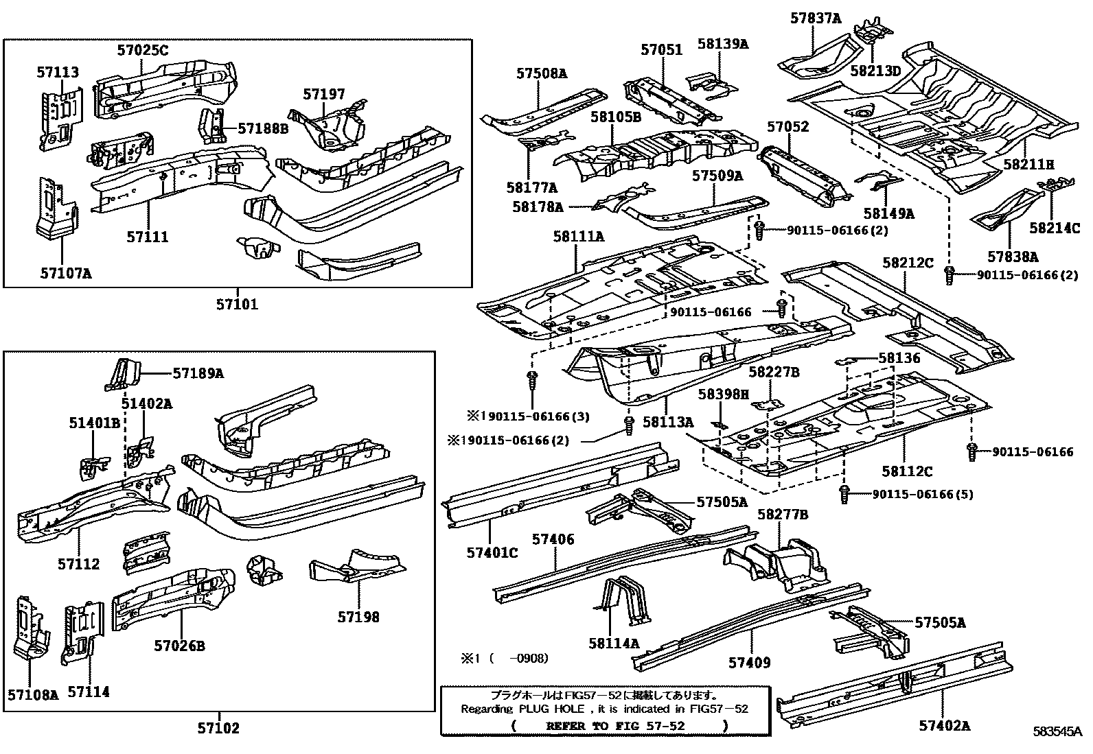 Toyota RAV4 前地板和前地板梁 EPC diagram — 583545A
