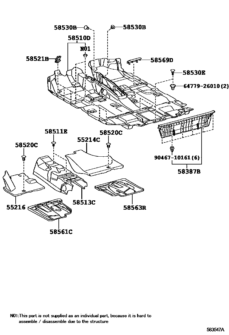 Toyota RAV4 地板垫和消声垫 EPC diagram — 583547A