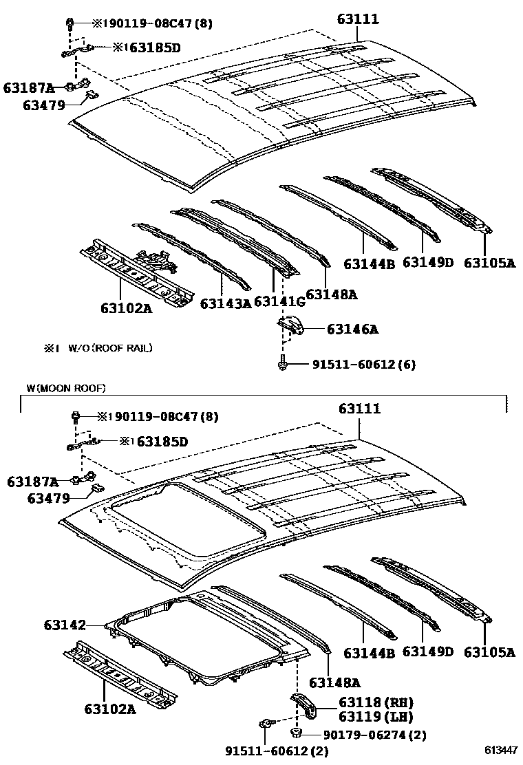 Toyota RAV4 天窗板和背板 EPC diagram — 613447
