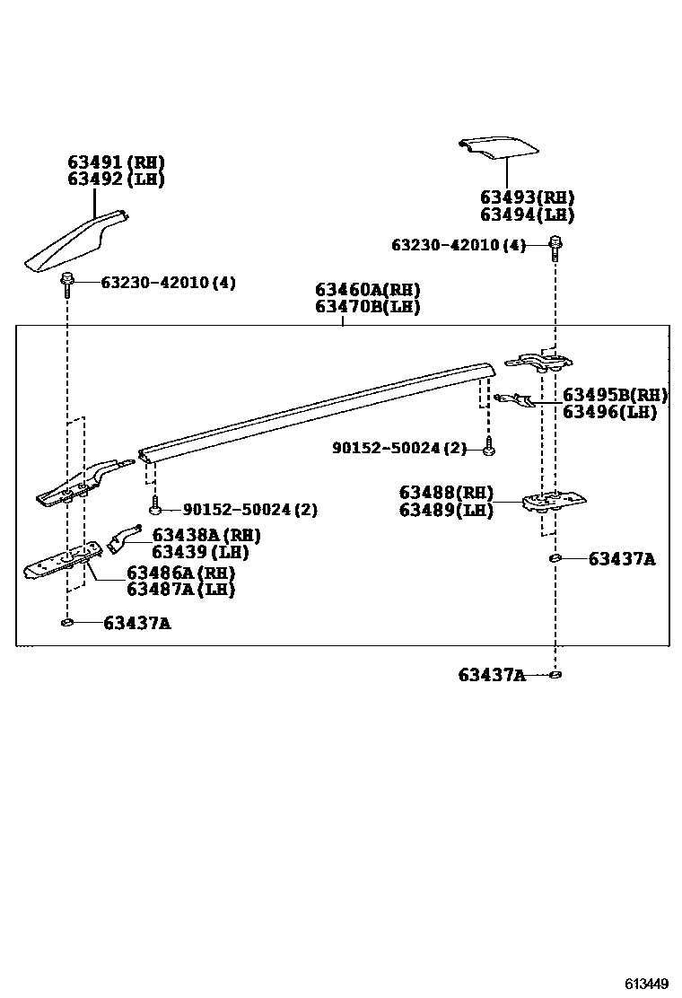 Toyota RAV4 天窗板和背板 EPC diagram — 613449