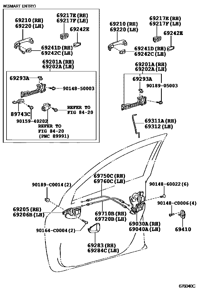 Toyota RAV4 前门锁和车门把手 EPC diagram — 676040C
