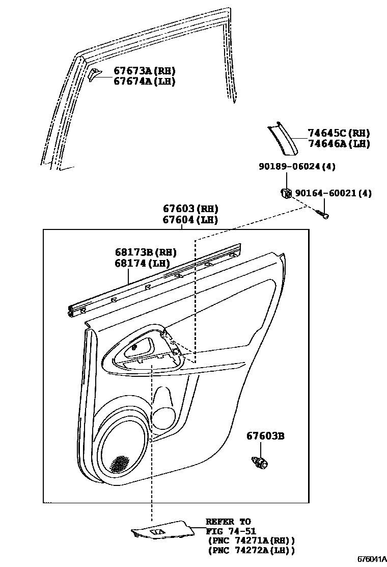 Toyota RAV4 后门板和后门玻璃 EPC diagram — 676041A