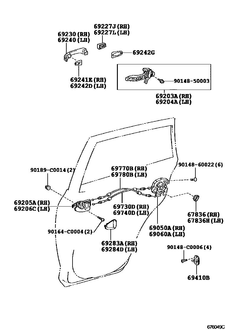 Toyota RAV4 后门锁和后门把手 EPC diagram — 676049C