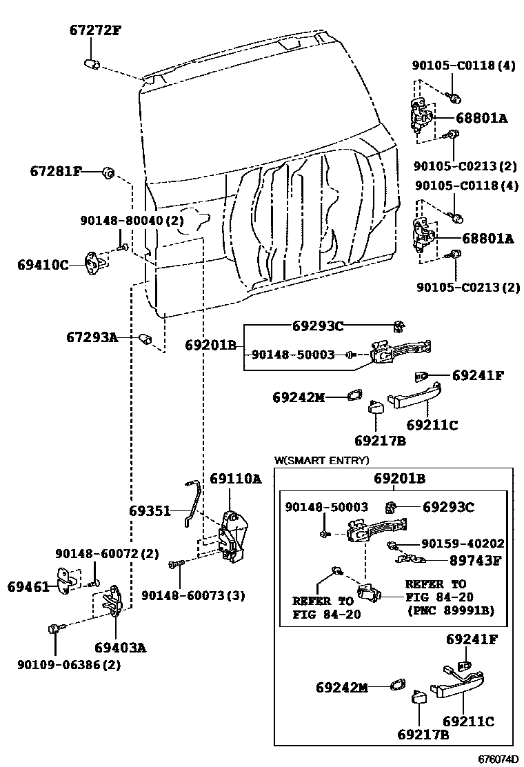 Toyota RAV4 背门锁和合页 EPC diagram — 676074D