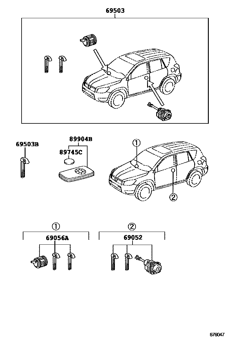 Toyota RAV4 锁芯组件 EPC diagram — 676047