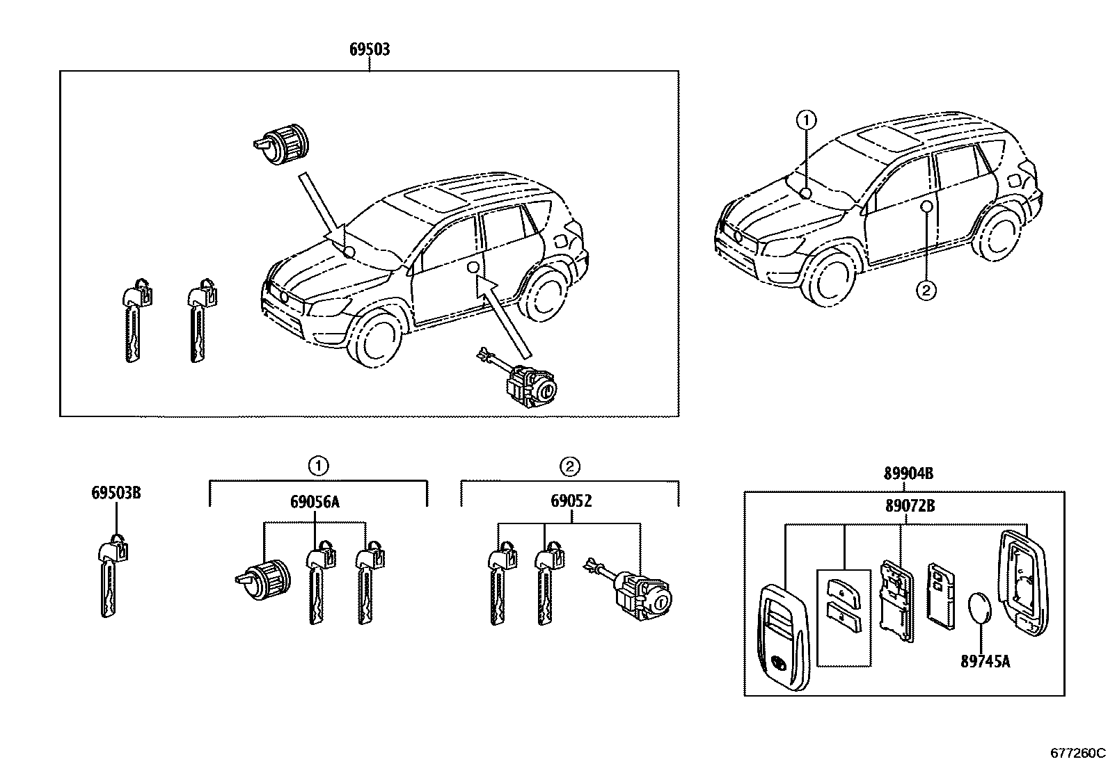 Toyota RAV4 锁芯组件 EPC diagram — 677260C