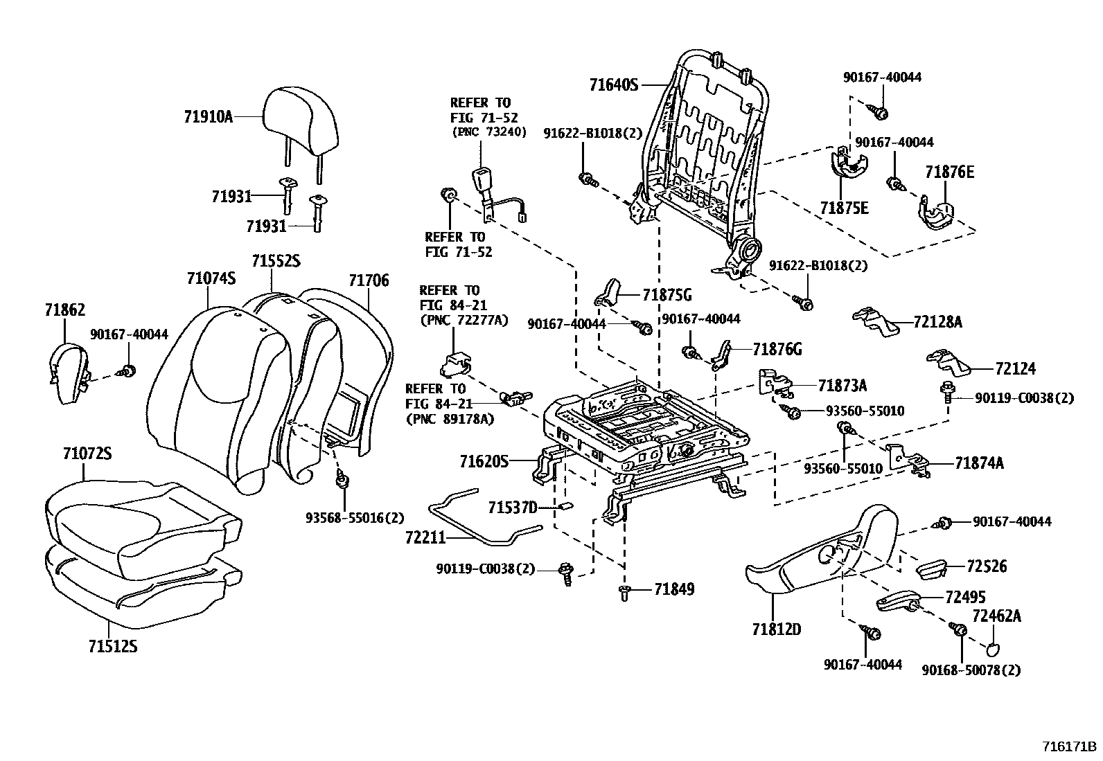 Toyota RAV4 座椅和座椅滑轨 EPC diagram — 716171B