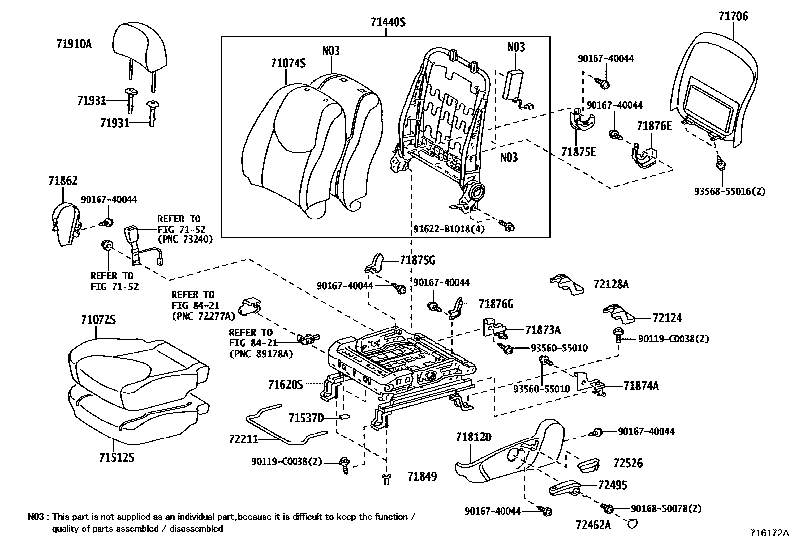 Toyota RAV4 座椅和座椅滑轨 EPC diagram — 716172A