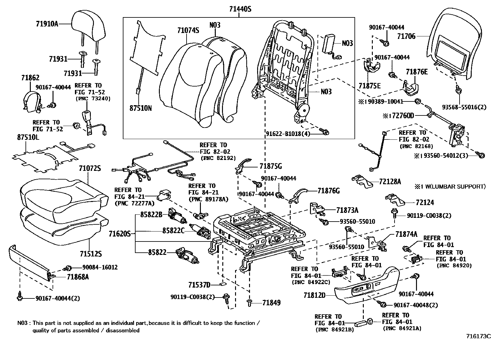 Toyota RAV4 座椅和座椅滑轨 EPC diagram — 716173C