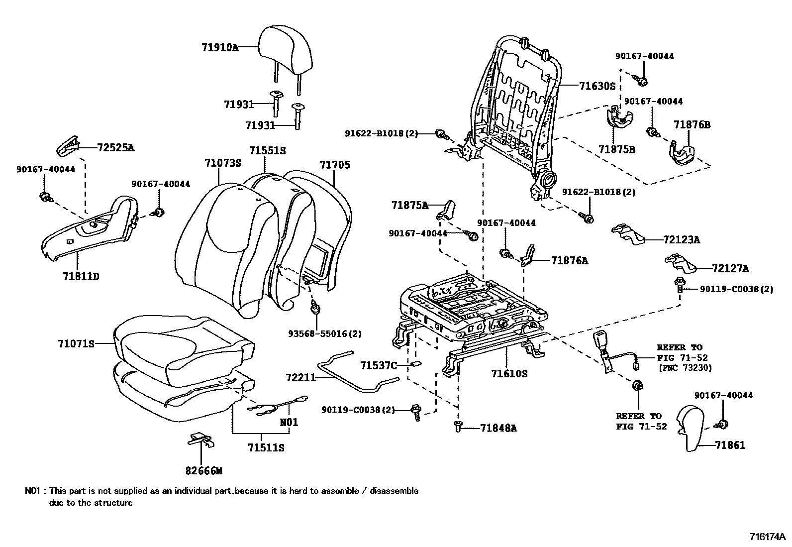 Toyota RAV4 座椅和座椅滑轨 EPC diagram — 716174A
