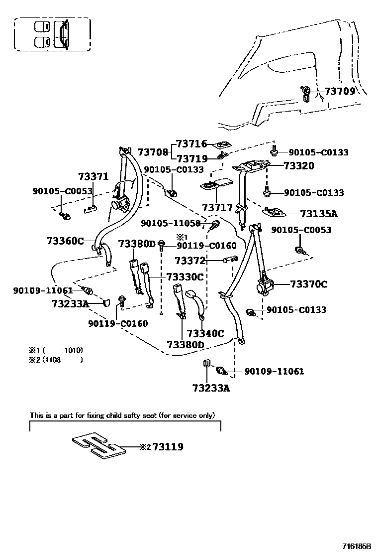 Toyota RAV4 seat belt EPC diagram — 716185B