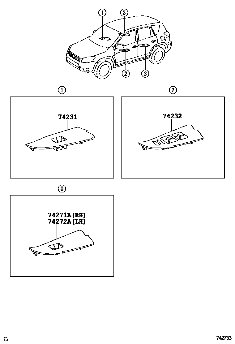Toyota RAV4 扶手和遮阳板 EPC diagram — 742733