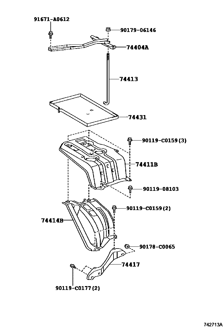 Toyota RAV4 battery holder EPC diagram — 742713A