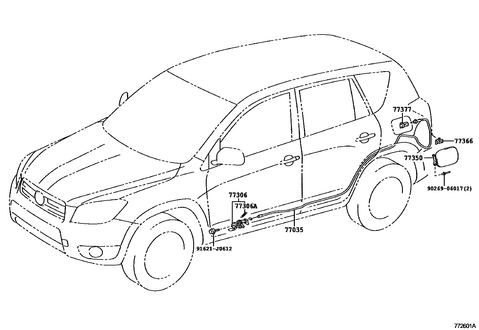Toyota RAV4 燃油箱和燃油管 EPC diagram — 772601A