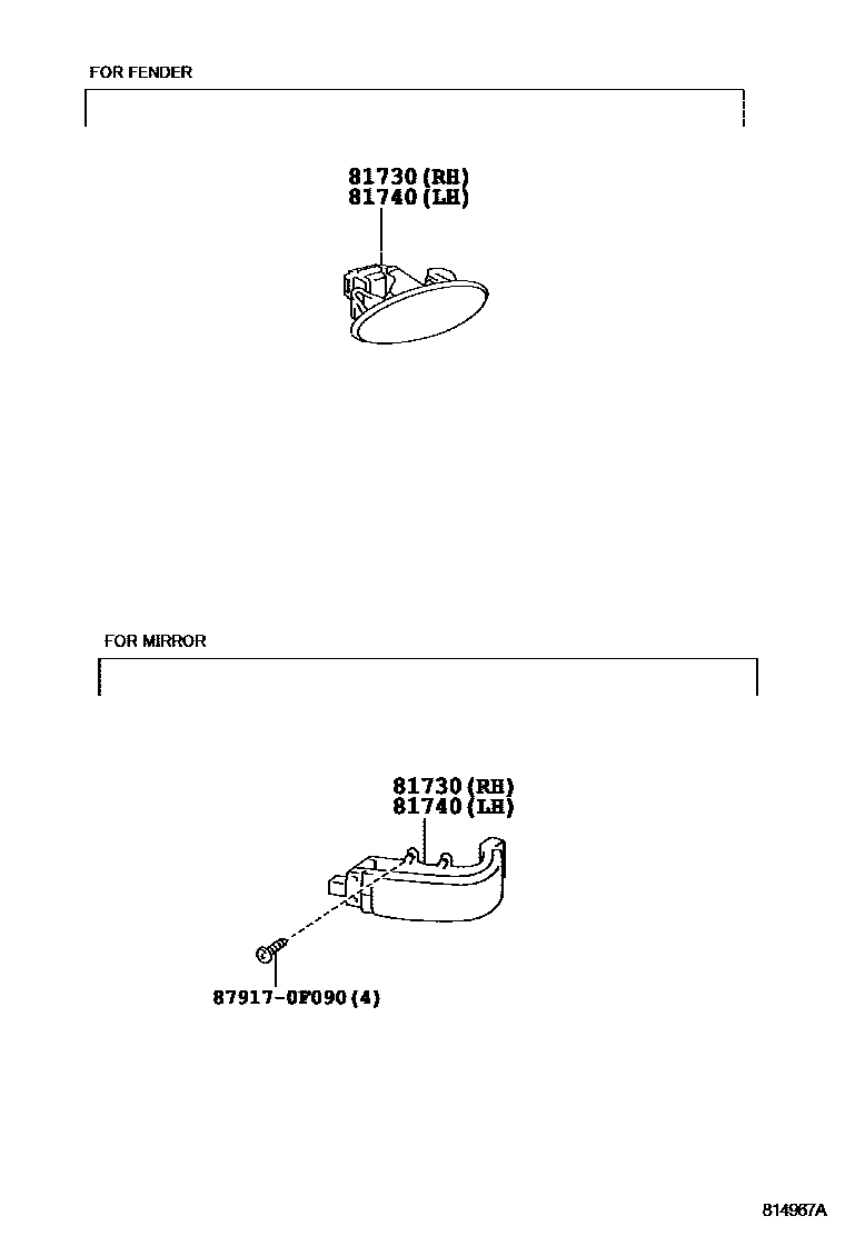 Toyota RAV4 Side Turn Signal & Outer Mirror Lamp EPC diagram — 814967A