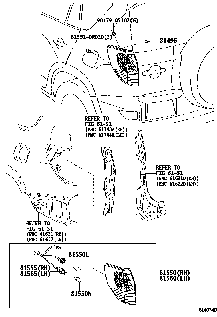 Toyota RAV4 后组合灯 EPC diagram — 814974B