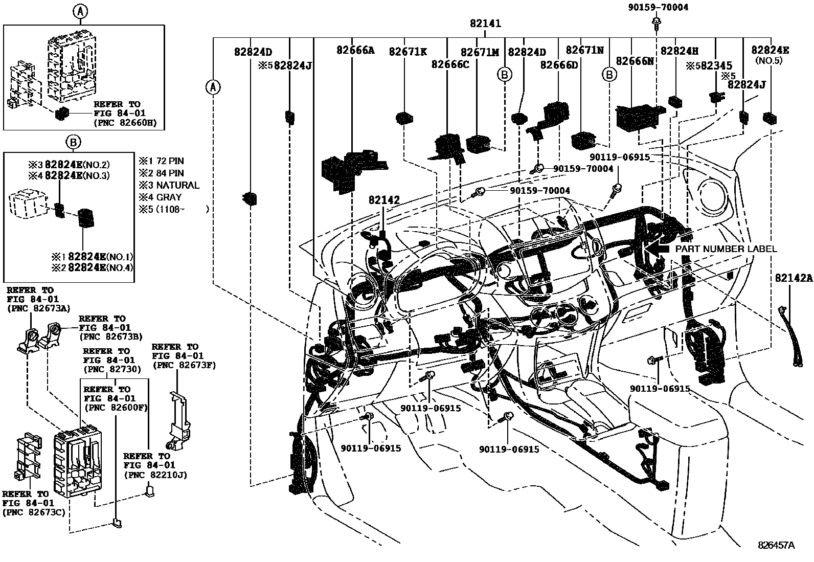Toyota RAV4 线束和卡夹 EPC diagram — 826457A