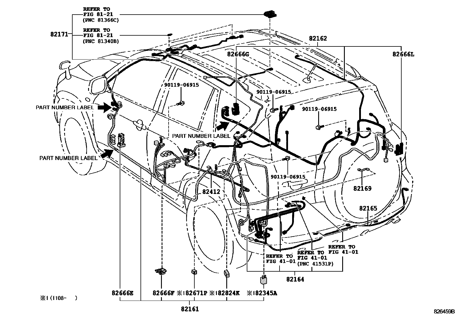 Toyota RAV4 线束和卡夹 EPC diagram — 826459B
